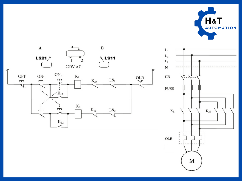 Mạch đảo chiều động cơ dùng công tắc hành trình